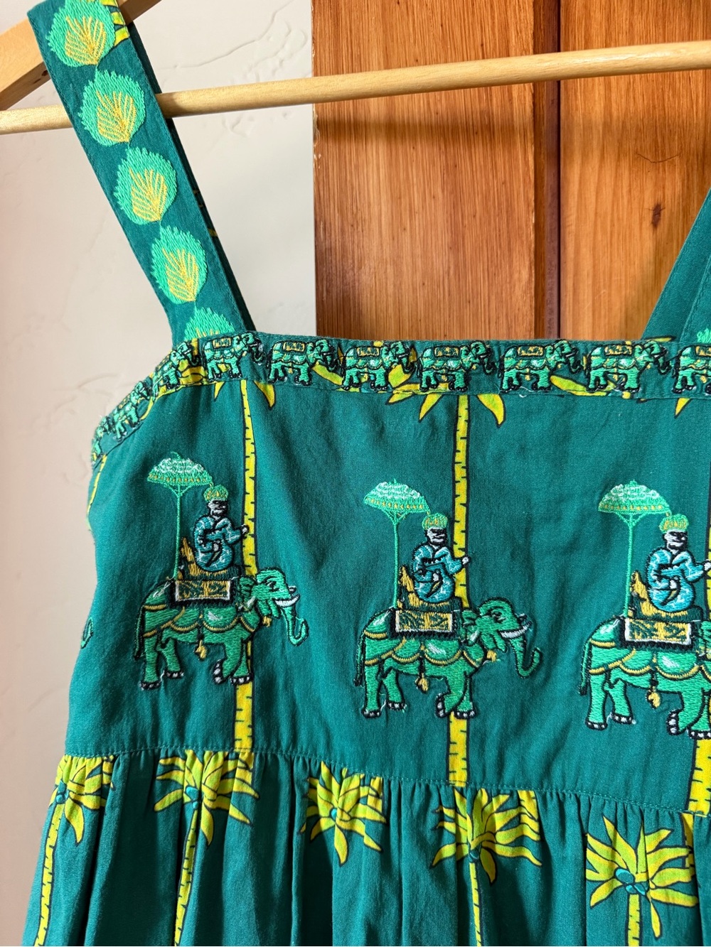 Nimo With Love Organic Cotton Embroidered Dress Green Palm Elephant S - Picture 3 of 12